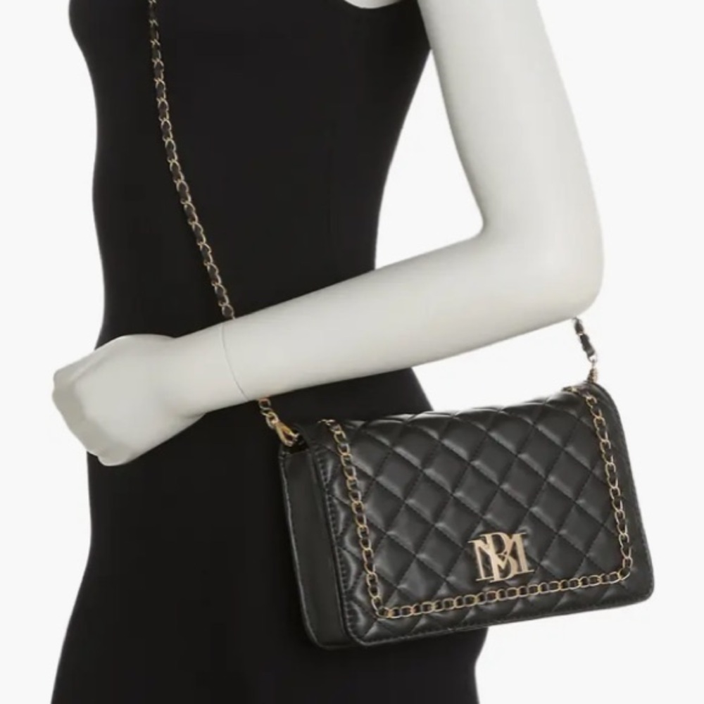 Badgley Mischka Black faux leather Crossbody Bag with Gold Chain